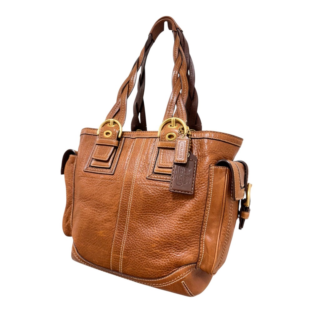 Coach Soho Mia Tote Leather Cognac Brown Braided Shoulder Bag 10049 - Picture 4 of 9